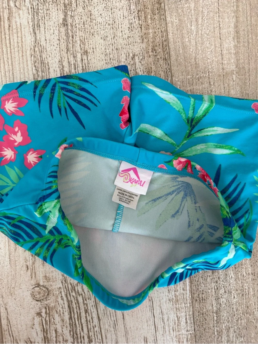 Girls Kanu Surf Kids Swim Shorts Turquoise with Pink Floral